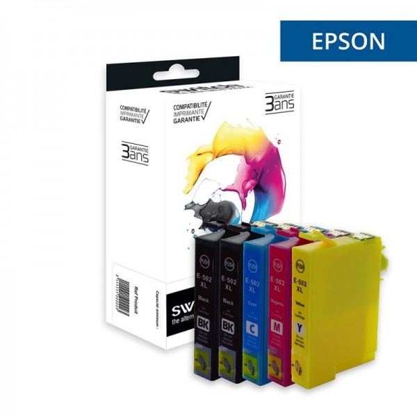 502 XL marque switch - Pack 5 Cartouches d'encre compatible Epson Noir - Couleurs