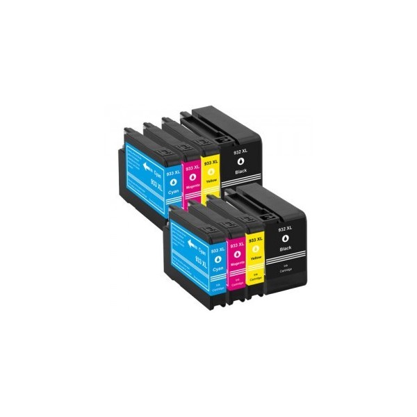 Pack HP 932/933 XL (Noire + Couleurs) 8  Cartouches encre compatibles Grande Capacité