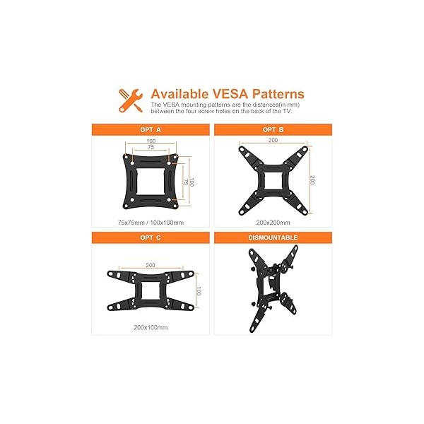 Support mural triple rotule jusqu'à VESA 200x200